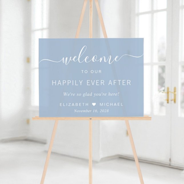 Happily Ever After Dusty Blue Wedding Welcome Acrylic Sign (Creator Uploaded)