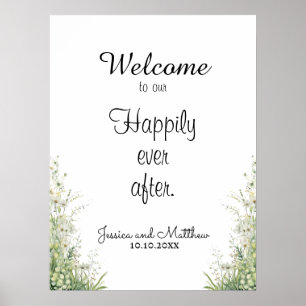 Happily Ever After Dusty Sage Wedding Reception Poster
