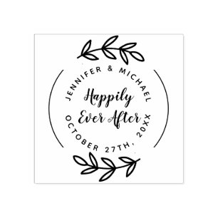 Happily Ever After Elegant Hand Drawn Wedding Rubber Stamp