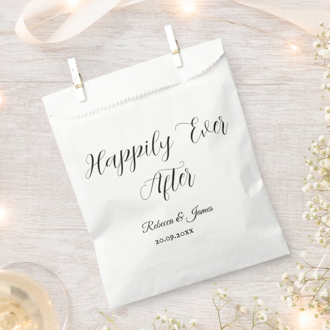 Happily Ever After Elegant White Script Name Favour Bag (Clipped)
