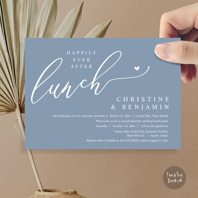 Happily Ever After Elopement Lunch Celebration Invitation (Happily ever After Lunch Invitation Card, PDF, Post Wedding Elopement, In Dusty Blue)