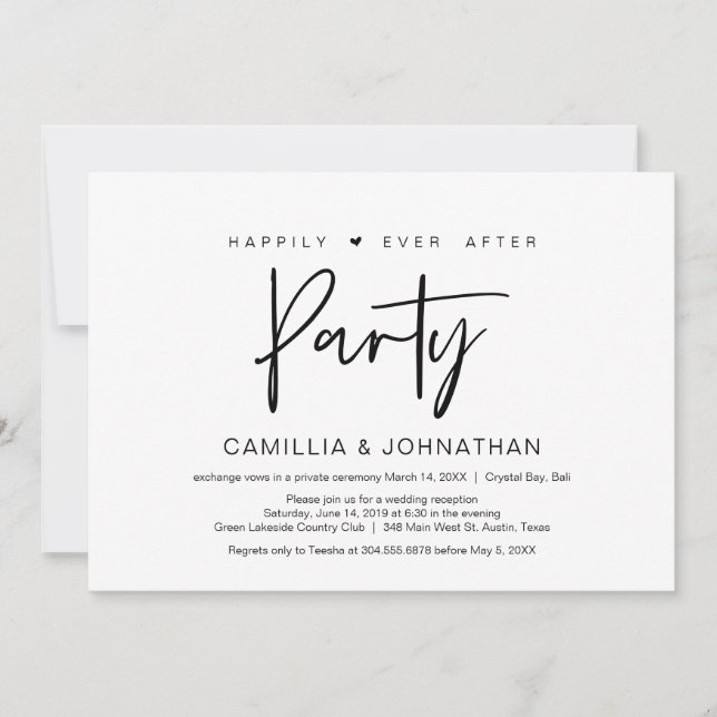 Happily ever after elopement party, Casual Invitation (Front)