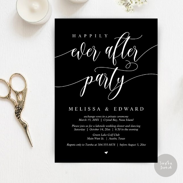 Happily Ever After Elopement Party, Classy Black Invitation (Happily Ever After Elopement Party Invitation Card, PDF, Modern Wedding Dinner, in Classy Black)