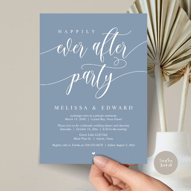 Happily Ever After Elopement Party, Dusty Blue Invitation (Happily Ever After Elopement Party Invitation Card, PDF, Modern Wedding Dinner, in Dusty Blue)