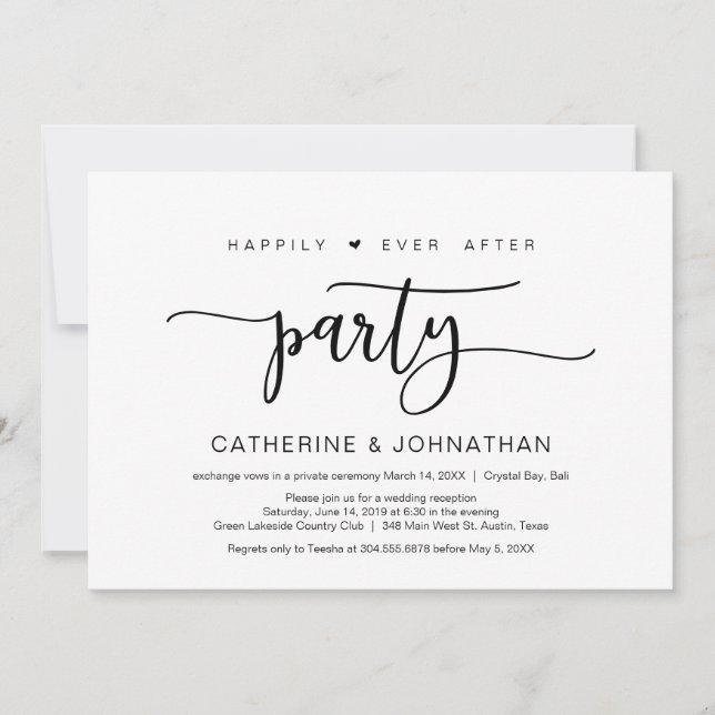 Happily ever after elopement party, minimalism invitation (Front)