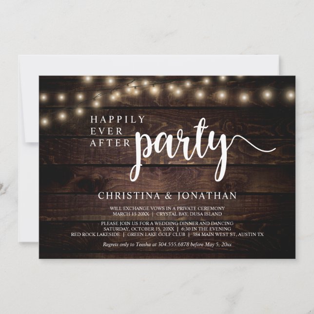 Happily Ever After Elopement Party, String Light Invitation (Front)