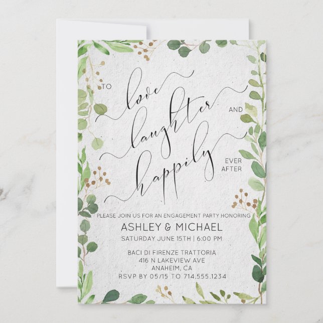 Happily Ever After Eucalyptus Engagement Party Invitation (Front)