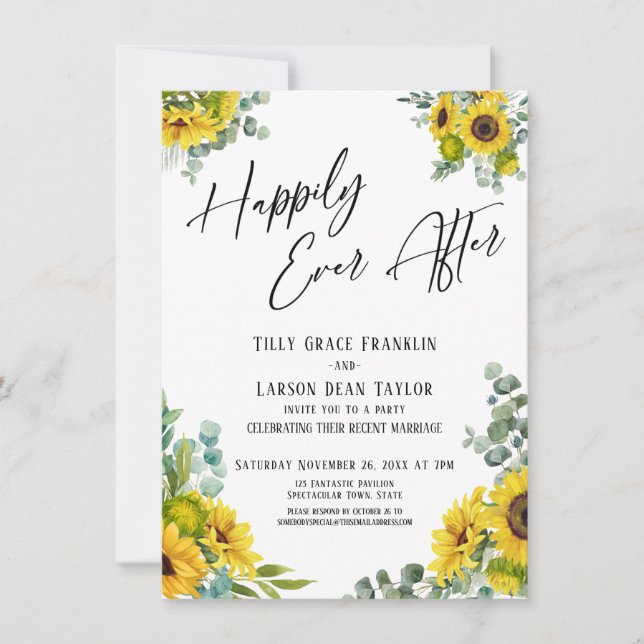 Happily Ever After Eucalyptus Sunflower Party Invitation (Front)