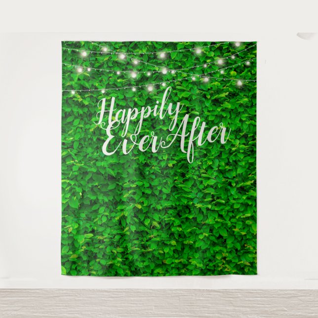 Happily Ever After Fairy Lights Wedding Backdrop Tapestry (Front)