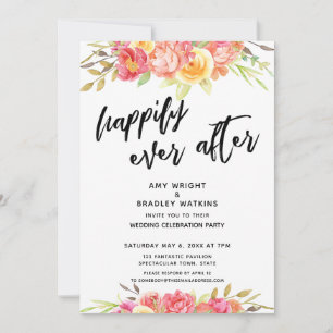 Happily Ever After Floral Wedding Reception Invitation