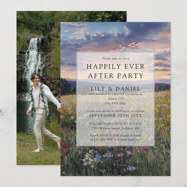 Happily Ever After Floral Wildflower Wedding Photo Invitation (Front/Back)