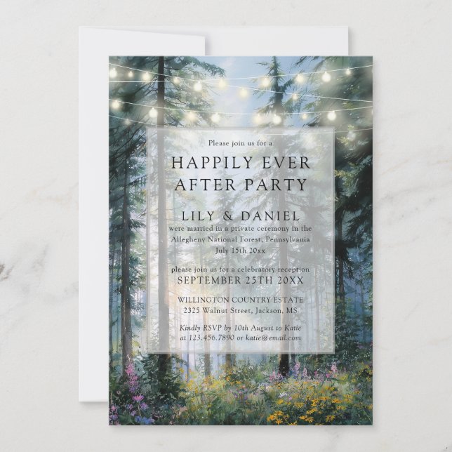 Happily Ever After Forest String Lights Wedding Invitation (Front)