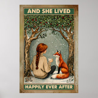 Happily Ever After-Girl and Fox Under Snowy Trees Poster