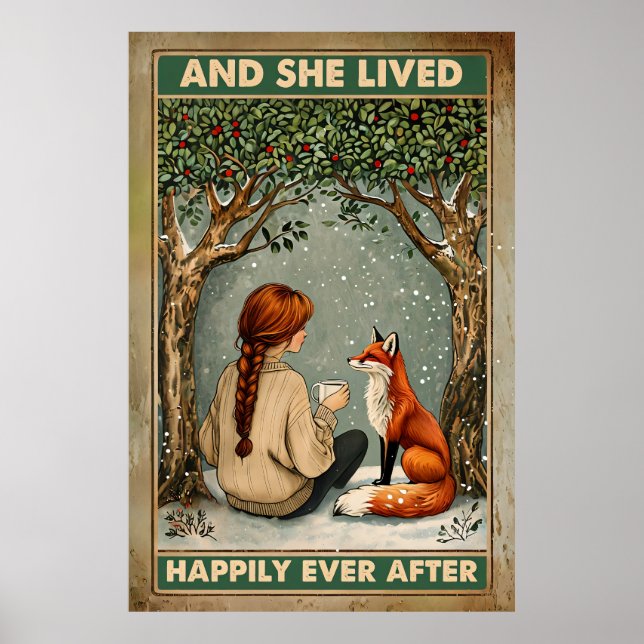 Happily Ever After-Girl and Fox Under Snowy Trees Poster (Front)