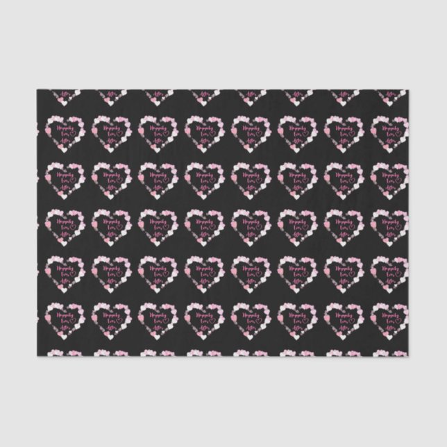Happily Ever After Glittery Pink Hearts Wedding Tissue Paper (Front)