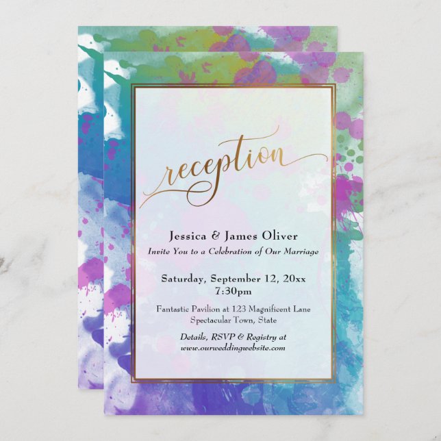 Happily Ever After Gold Colourful Artsy Reception Invitation (Front/Back)