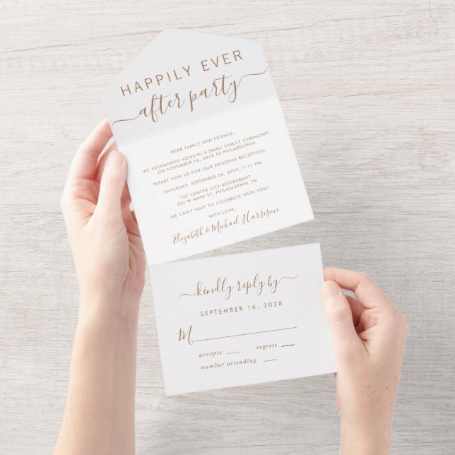 Happily Ever After Gold Script Wedding Reception All In One Invitation (Tearaway)