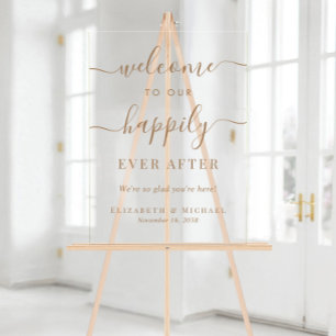 Happily Ever After Gold Wedding Welcome Acrylic Sign