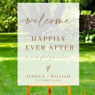 Happily Ever After Gold Wedding Welcome Acrylic Sign