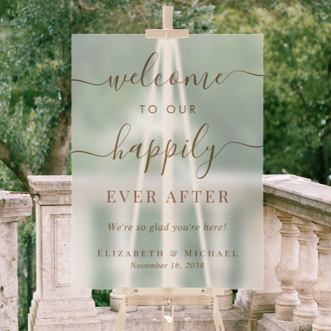 Happily Ever After Gold Wedding Welcome Frosted Acrylic Sign (Creator Uploaded)