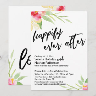 Happily Ever After Handwriting Watercolor Flowers Invitation