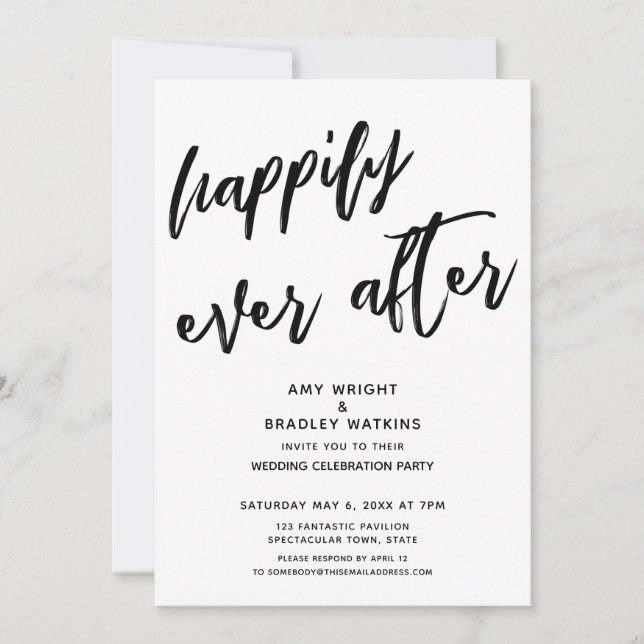 Happily Ever After Handwriting Wedding Reception Invitation (Front)