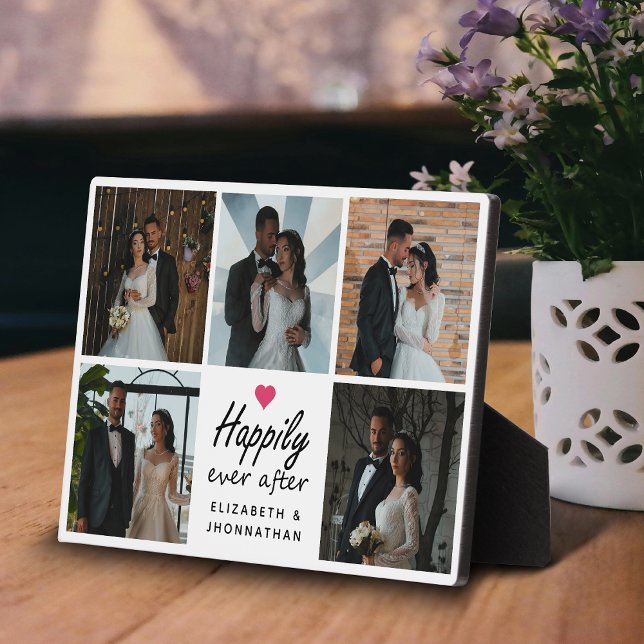 Happily Ever After Heart Wedding Photo Collage  Plaque (Creator Uploaded)