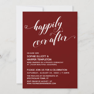 Happily Ever After Hearts Script Burgudy Reception Invitation