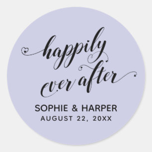 Happily Ever After Hearts Script Lavender Classic Round Sticker
