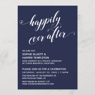 Happily Ever After Hearts Script Navy Reception Invitation