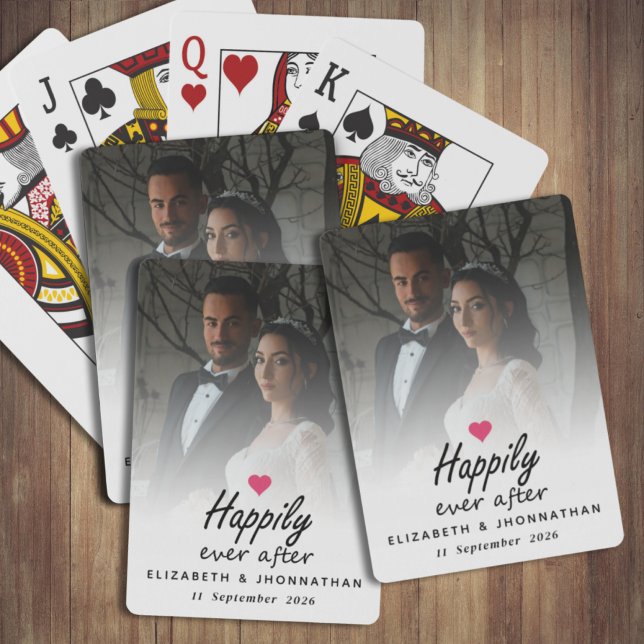 Happily Ever After Hot Pink Heart Couple Photo     Playing Cards (Creator Uploaded)