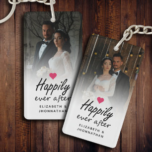 Happily Ever After Hot Pink Heart Photo Keepsake Key Ring