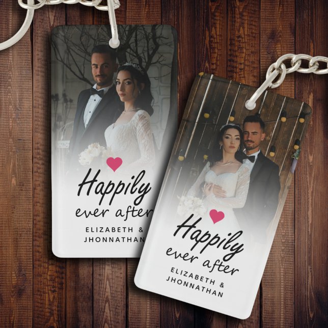 Happily Ever After Hot Pink Heart Photo Keepsake Key Ring (Creator Uploaded)