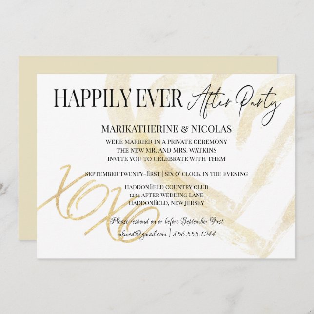 Happily Ever After Hugs & Kisses Wedding Party Invitation (Front/Back)