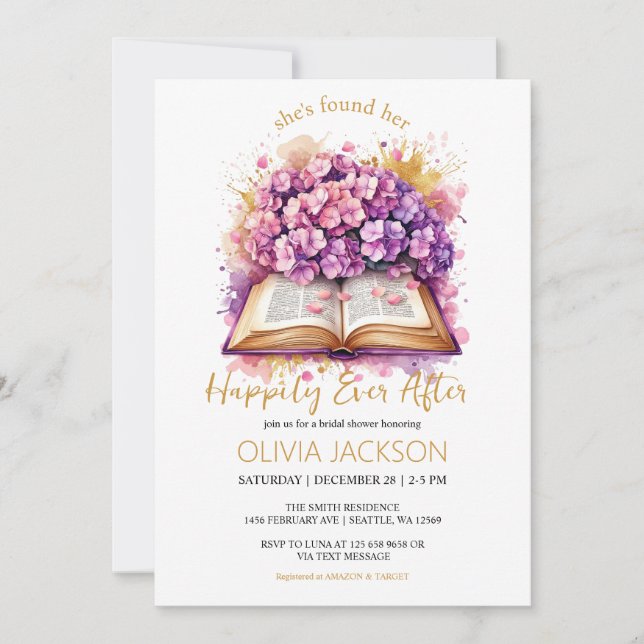 Happily ever after Hydrangea Bridal Shower Invitation (Front)
