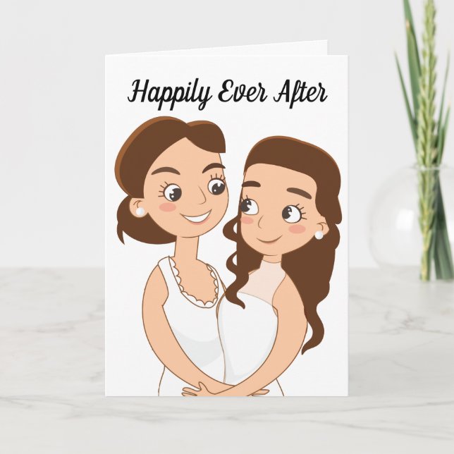 Happily Ever After Lesbian Wedding Congratulations Card (Front)