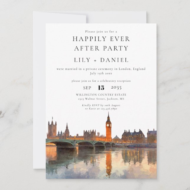Happily Ever After London Wedding Invitation (Front)