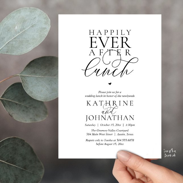 Happily Ever After Lunch Classy Wedding Elopement Invitation (Happily Ever After Lunch Classy Wedding Elopement Invitation card in black and white)