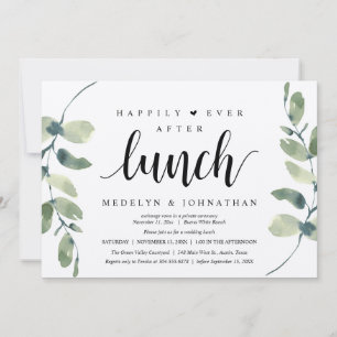 Happily Ever After Lunch, Greenery Rustic Wedding Invitation