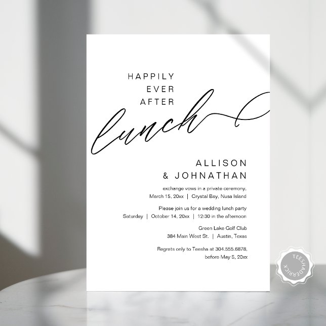 Happily Ever After Lunch Modern Wedding Elopement Invitation (Happily Ever After Lunch, Modern Minimalist Wedding Celebration, Digital Download Invites.)