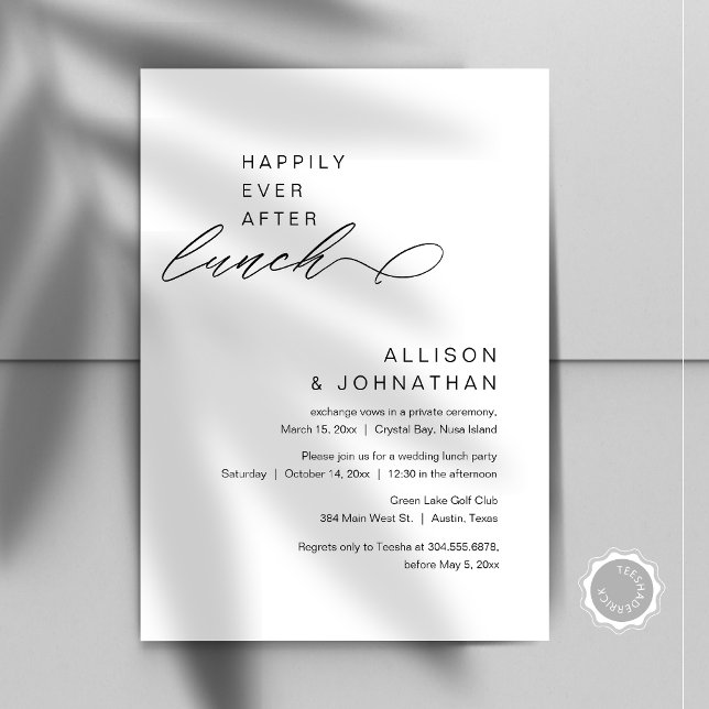 Happily Ever After Lunch Modern Wedding Elopement Invitation (Happily Ever After Lunch, Modern Minimalist Wedding Celebration, Digital Download Invites.)