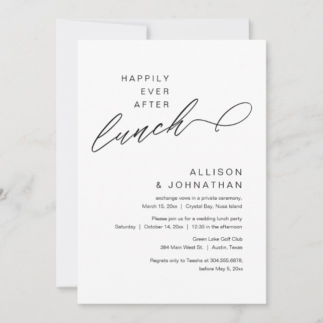 Happily Ever After Lunch Modern Wedding Elopement Invitation (Front)