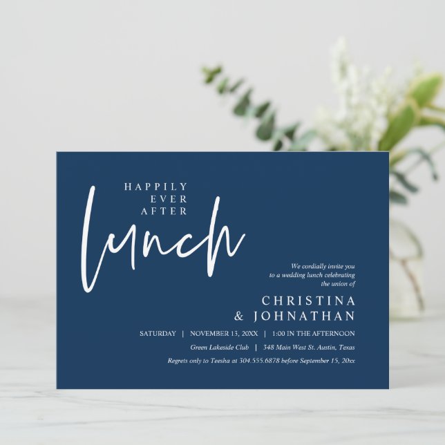 Happily Ever After Lunch Modern Wedding Party Invitation (Standing Front)