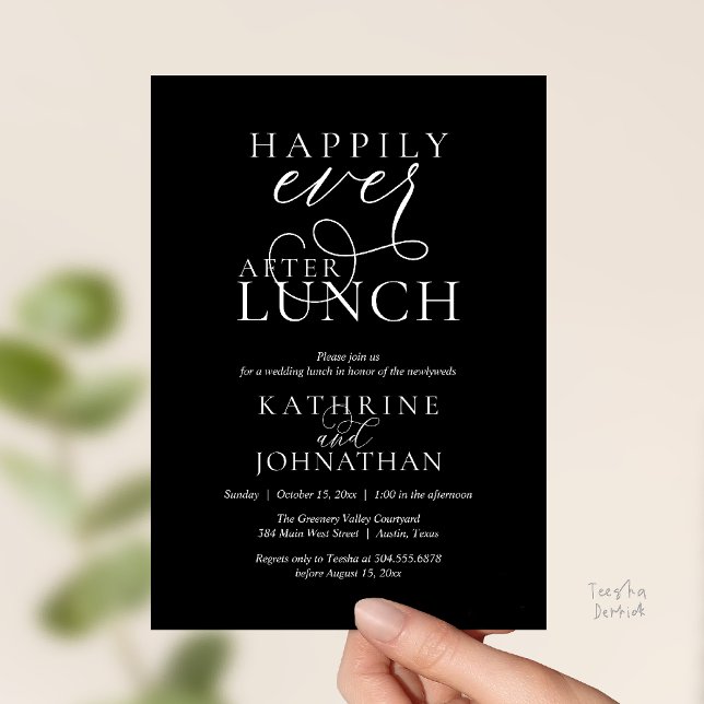 Happily Ever After Lunch Post Wedding Elopement Invitation (Happily Ever After Lunch Post Wedding Elopement Invitation card, luncheon love laughter  black white)