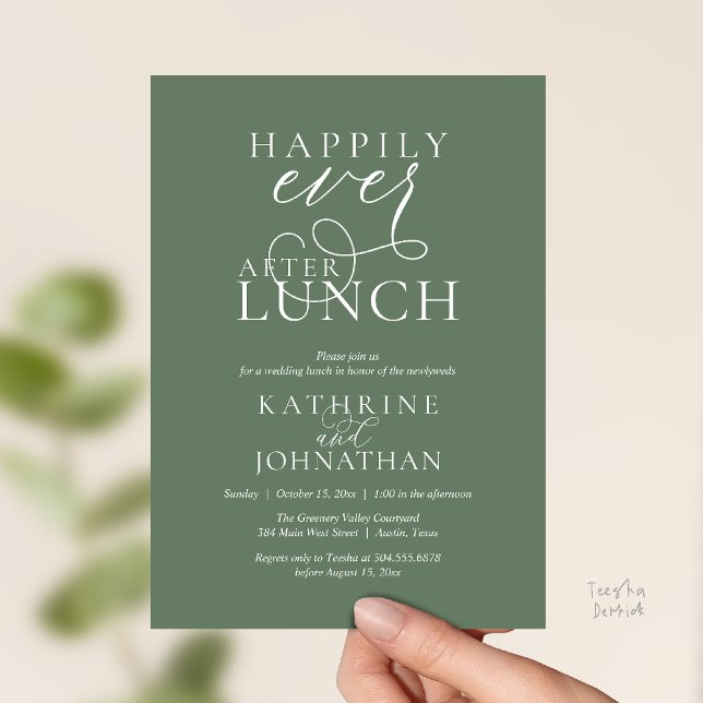 Happily Ever After Lunch Post Wedding Elopement Invitation (Happily Ever After Lunch Post Wedding Elopement Invitation card, love laughter in sage green)