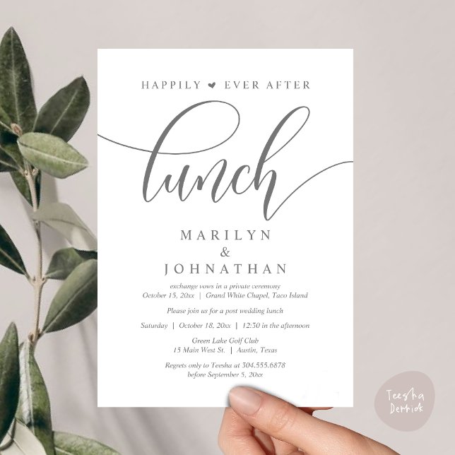 Happily Ever After Lunch, Post Wedding Invitation (Happily Ever After Lunch, Wedding Party Invitation Card PDF Modern Beautiful Dark Grey)