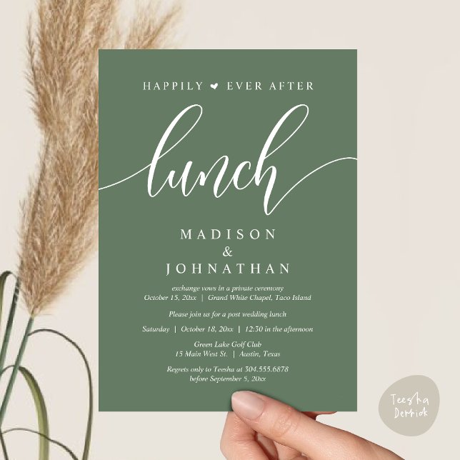 Happily Ever After Lunch, Post Wedding Invitation (Happily Ever After Lunch, Wedding Party Invitation Card PDF Modern Romantic Greenery Sage Green)
