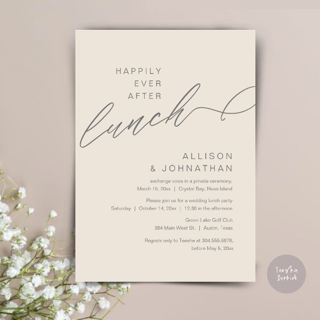 Happily Ever After Lunch, Wedding, Cream and Grey Invitation (Happily Ever After Lunch, Wedding Elopement Invitation Card, PDF, Modern Classy, in Cream and Grey)