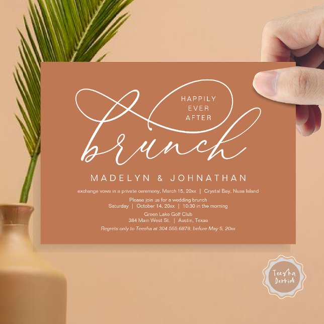 Happily Ever After Lunch, Wedding Elopement Invitation (Happily Ever After Brunch, Wedding Elopement Party Invitation Card, PDF, Classy, Copper Rust Brown)