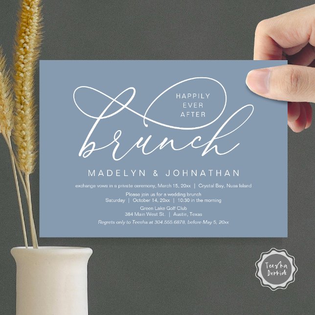 Happily Ever After Lunch, Wedding Elopement Invitation (Happily Ever After Brunch, Wedding Elopement Party Invitation Card, PDF, Classy, Dusty Blue)